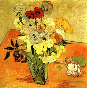  impressionnistes tableau - Vase japonais avec des roses et des anémones Vincent van Gogh Fleurs impressionnistes
